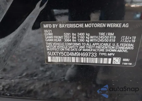 2021 BMW X3 xDrive30I z USA, uszkodzony, nr VIN 5UXTY5C04M9H69733